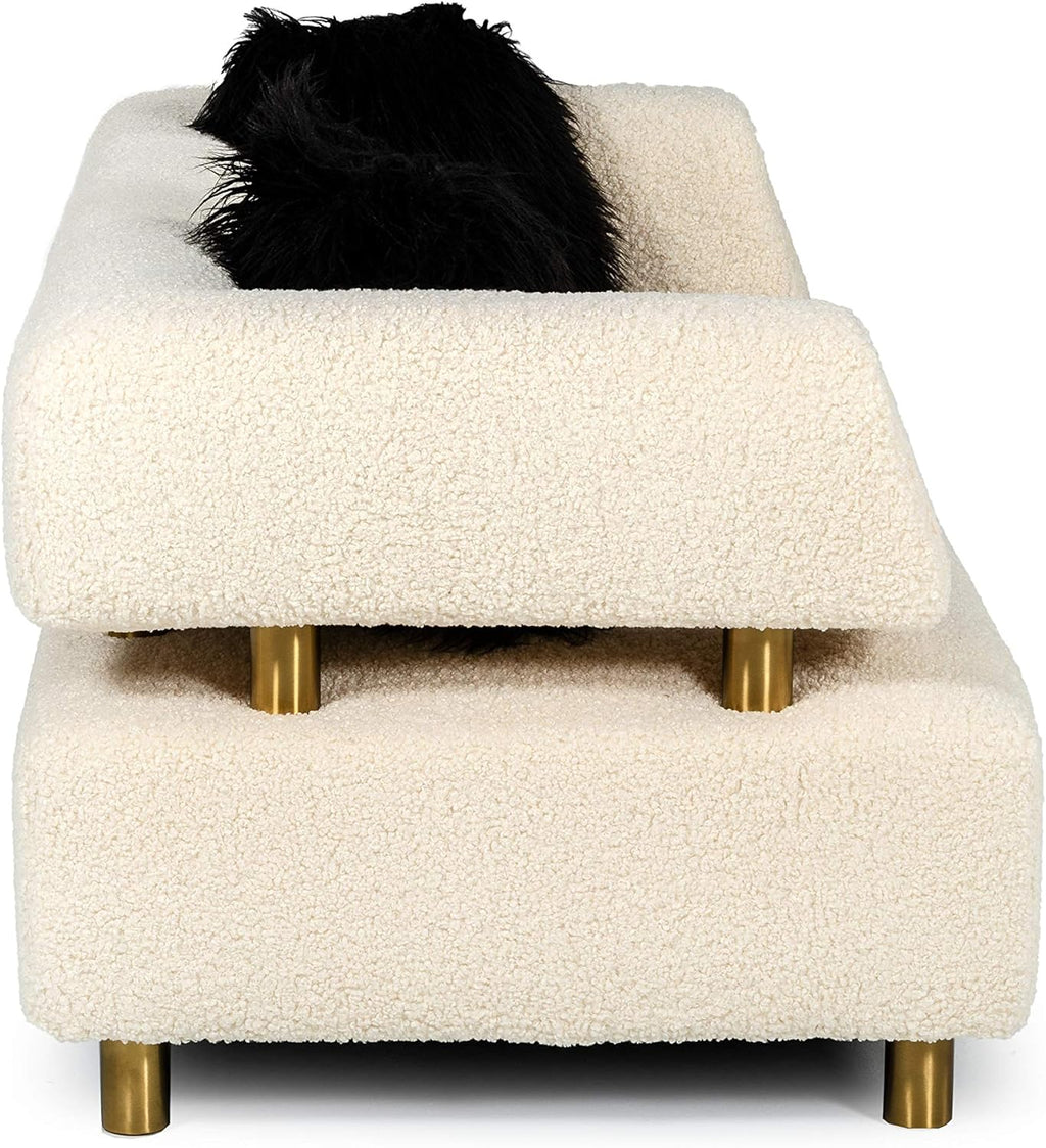 Beige Polyester Fabric Upholstered Sofa with Brushed Gold Stainless Steel Legs F357