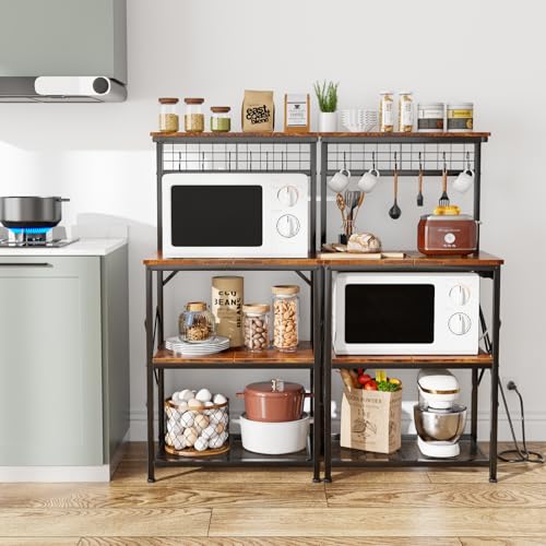 Rustic Brown 4 Tiers Kitchen Shelf Rack with Power Outlet F422765