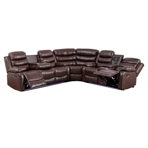 White PU Leather L-Shaped 9 Seater Reclining Sectional Sofa with LED Light G657191