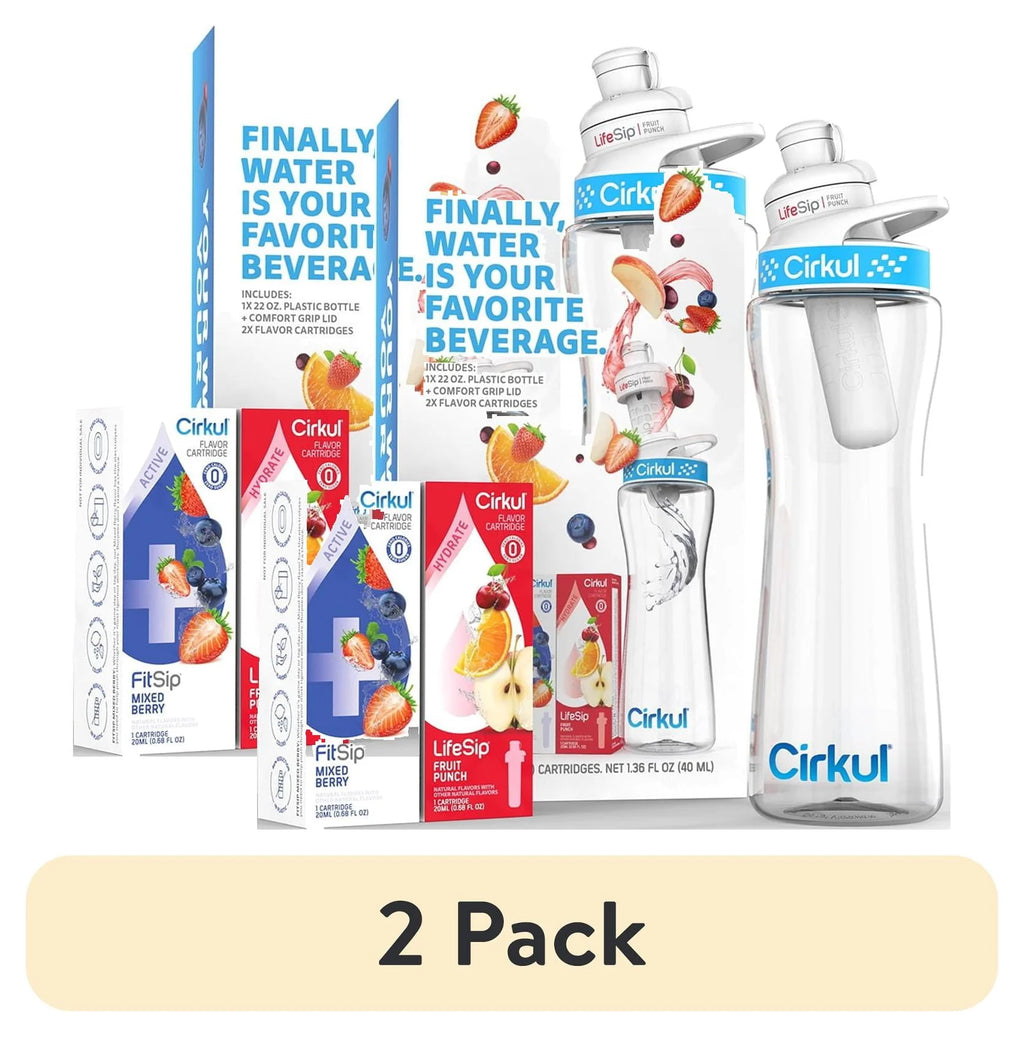 22oz Plastic Water Bottle Starter Kit with Blue Lid and 2 Flavor Cartridges O6655