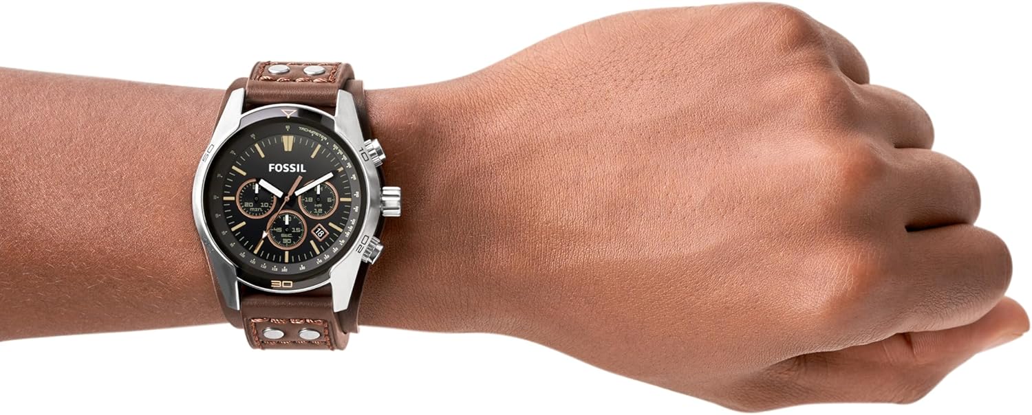 Silver Stainless Steel and Leather Chronograph Watch S838