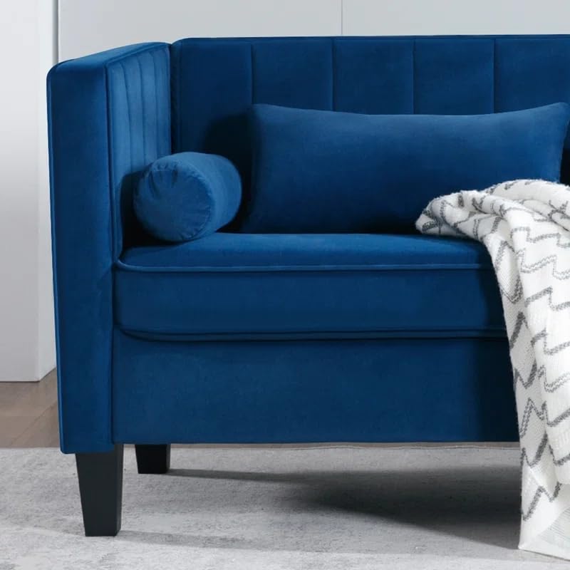 Velvet 65" Loveseat Sofa with Bolster Pillows and Back Cushion I810854