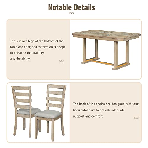 6-Piece Rubber Wood Dining Table Set with 4 Cushioned Chairs and Bench, Light Gray T736772