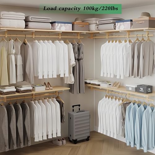 Solid Wooden Clothes Rack with Top Shelf, Wall Mounted Garment Rack P40909