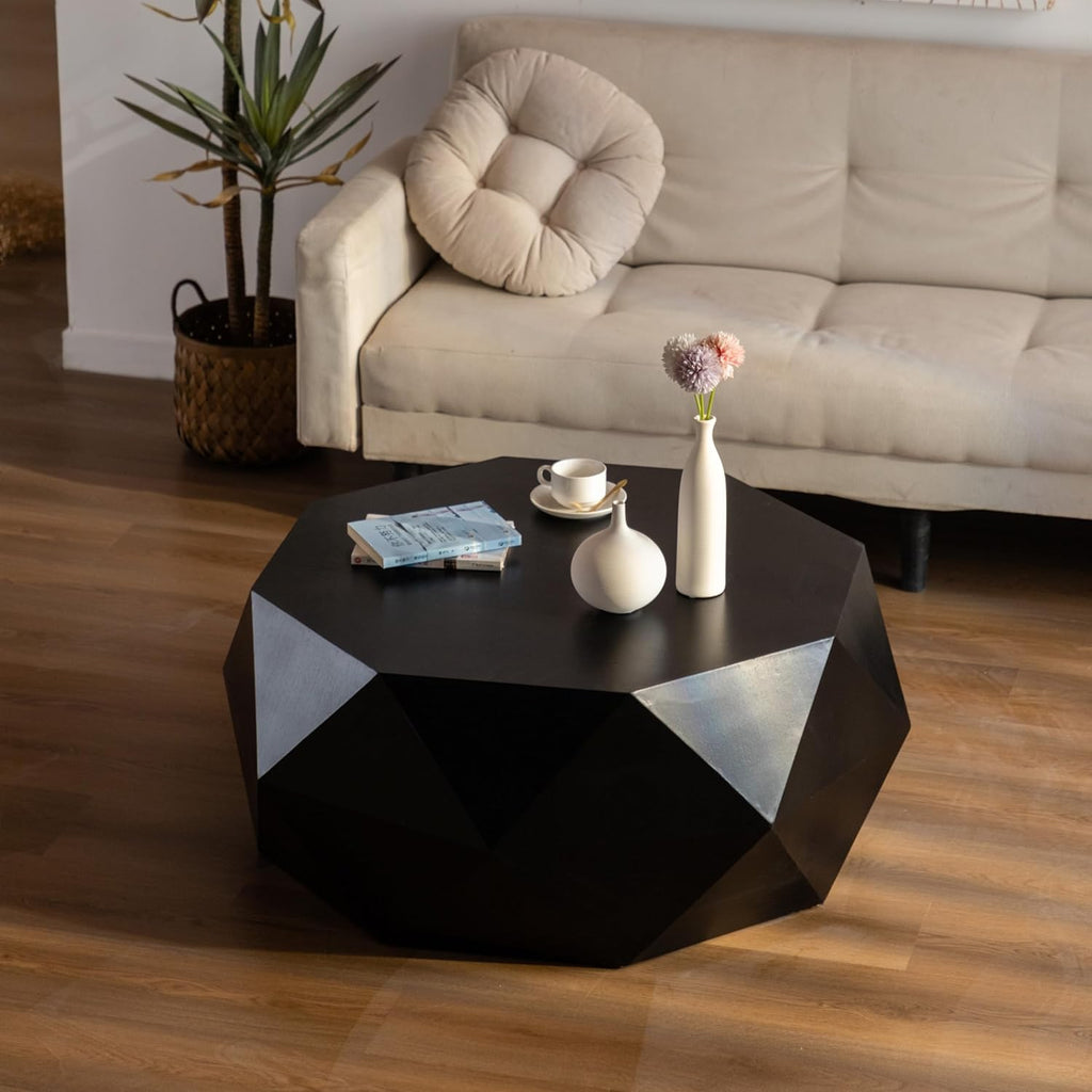 Black Round Wood Coffee Table K154