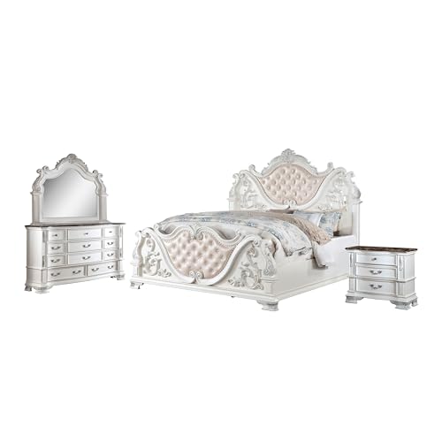 King-Size Wood 5-Piece Bedroom Set with Button-Tufted Headboard Y465550