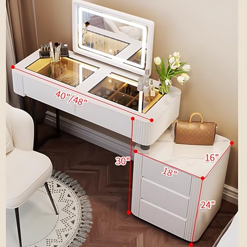 White 40" Solid Wood Vanity Table with Drawers U8464