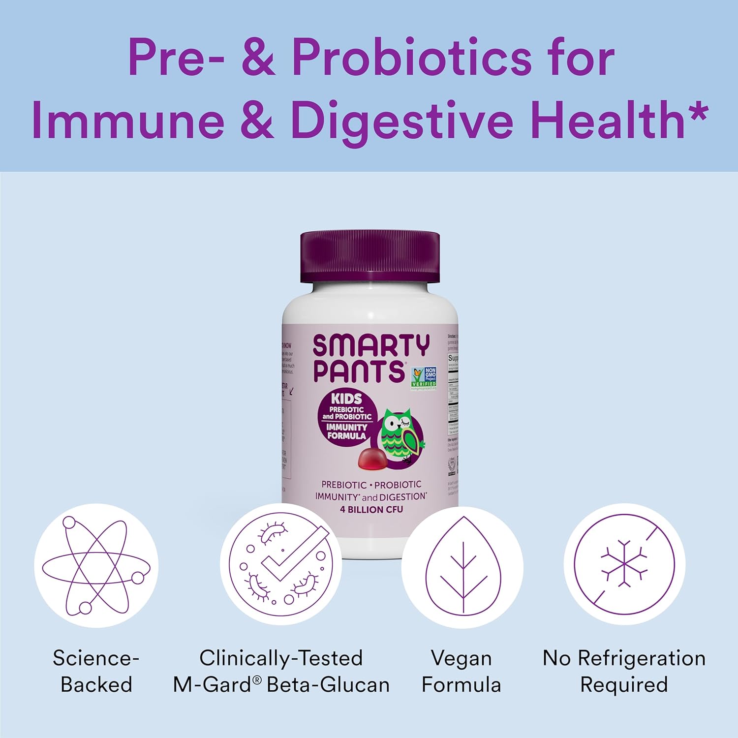 Kids Probiotic Immunity Gummies, Prebiotics & Probiotics, Gluten Free, Vegan, Grape Flavor, 60 Count T3247
