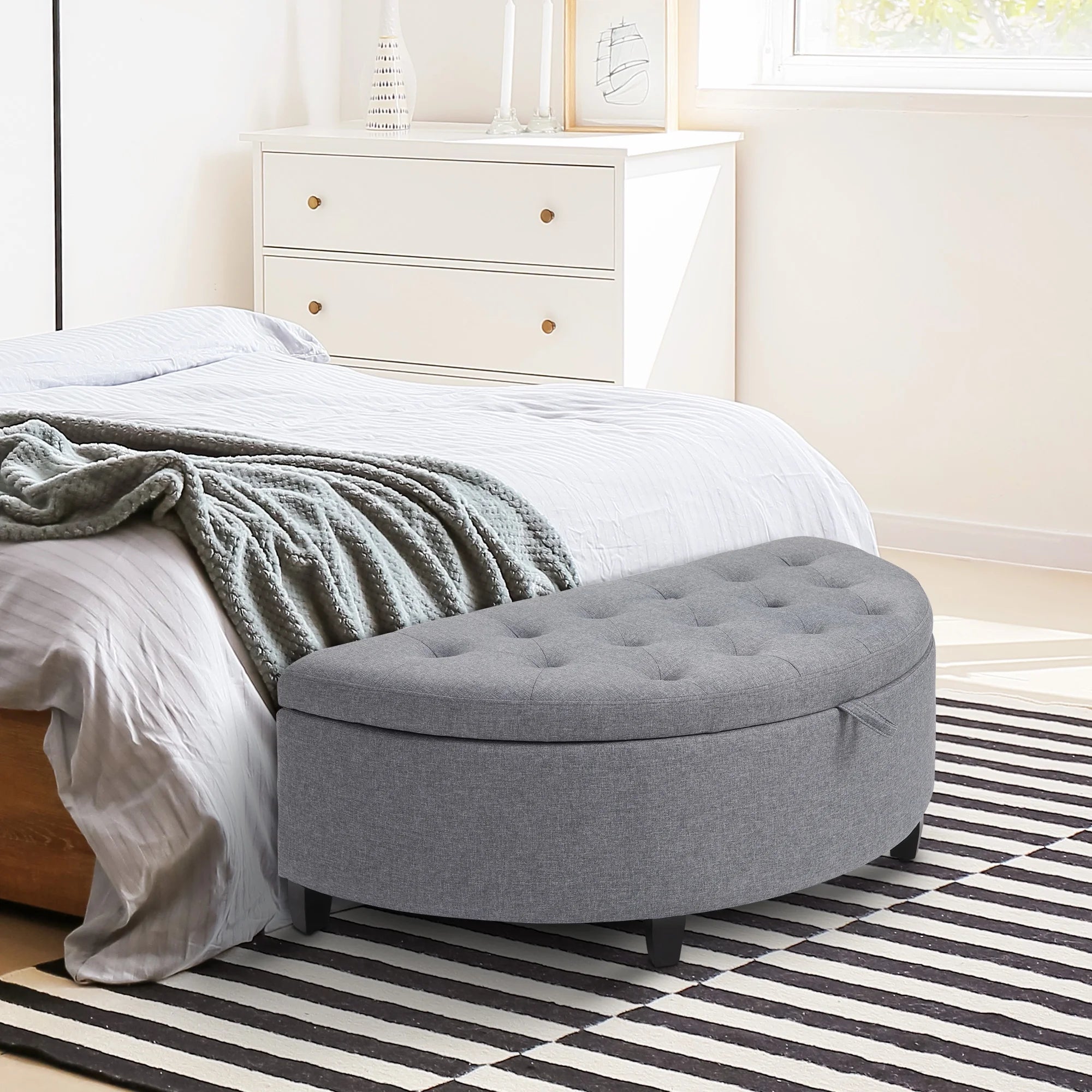 Gray Half Moon Storage Ottoman with Lift Lid B1576