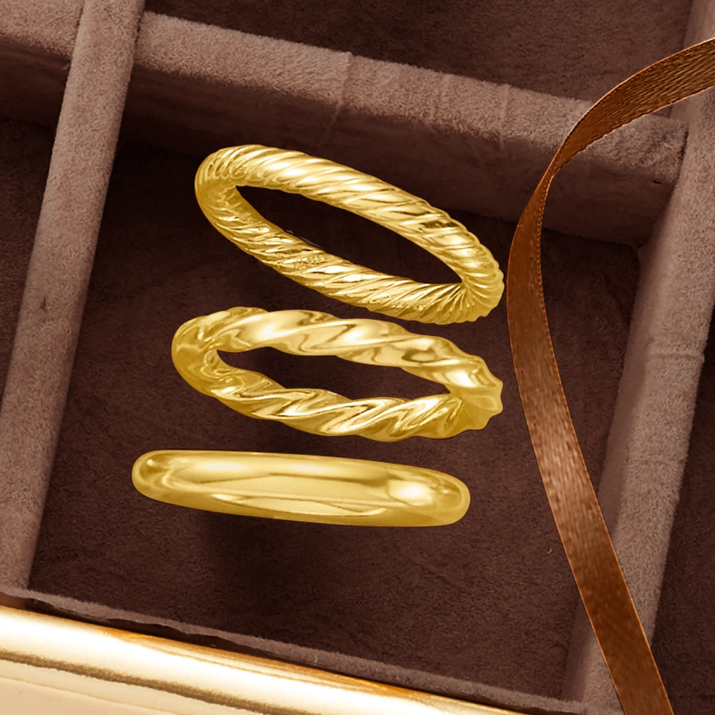 18kt Gold Over Sterling 3 Polished Rings Jewelry Set R588681