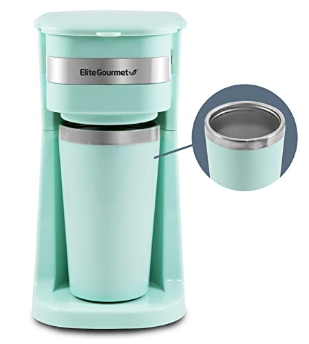 Black Compact Single-Serve Coffee Maker with 14Oz. Stainless Steel Travel Mug W8133