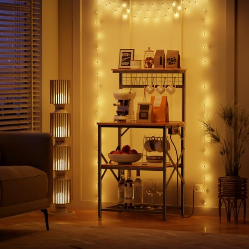 Rustic Brown 4 Tiers Kitchen Shelf Rack with Power Outlet F422765