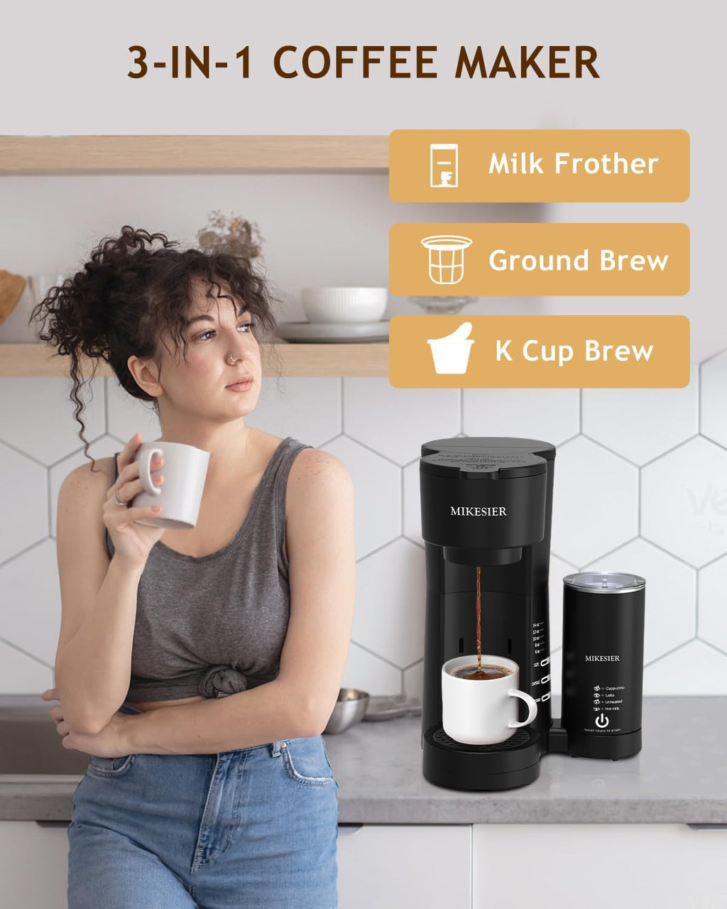 Single Serve Coffee Maker with Milk Frother, 28oz Removable Water Tank G61020