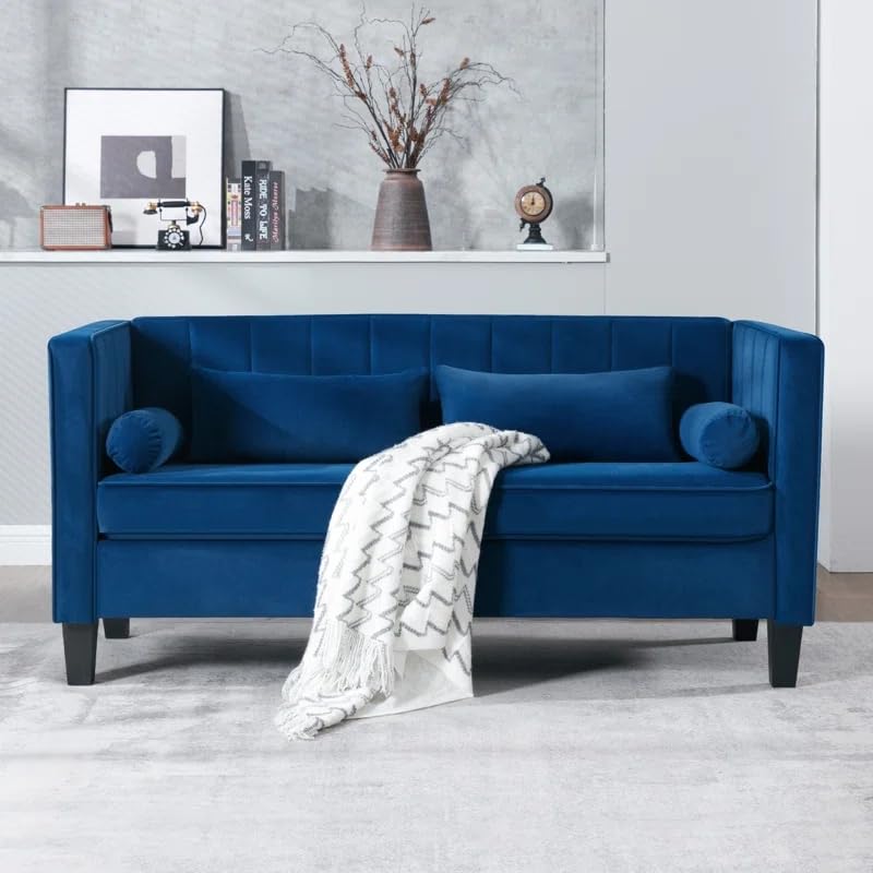 Velvet 65" Loveseat Sofa with Bolster Pillows and Back Cushion I810854