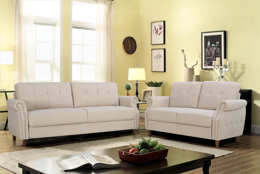 Beige Loveseat and Sofa O401582