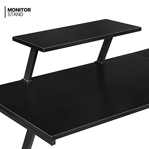 Black L Shaped Gaming Desk with Metal Frame D417