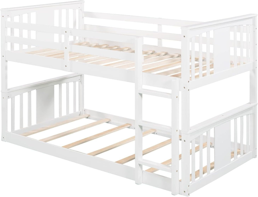 White Twin over Twin Low Bunk Bed Frame Wood R320