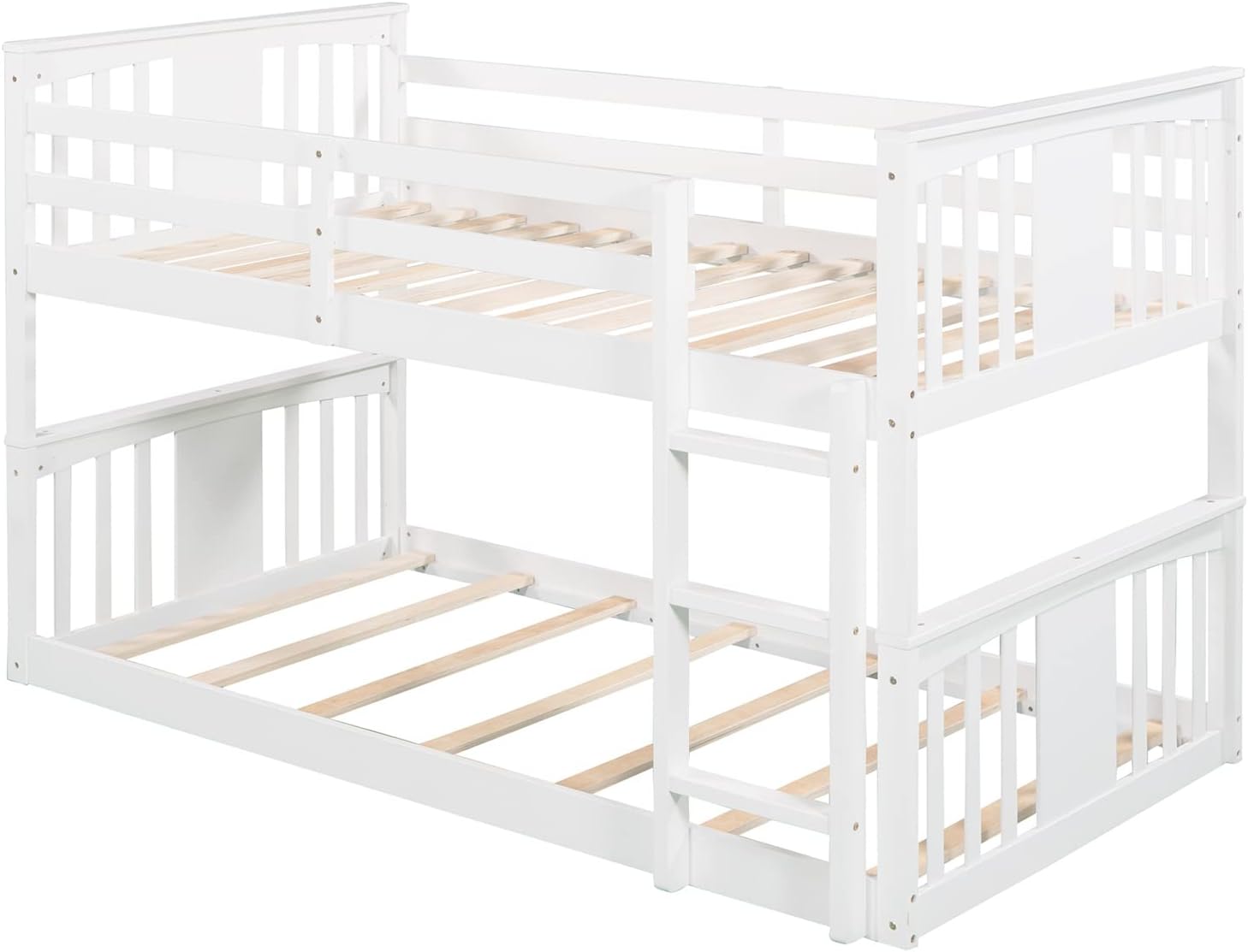 White Twin over Twin Low Bunk Bed Frame Wood R320