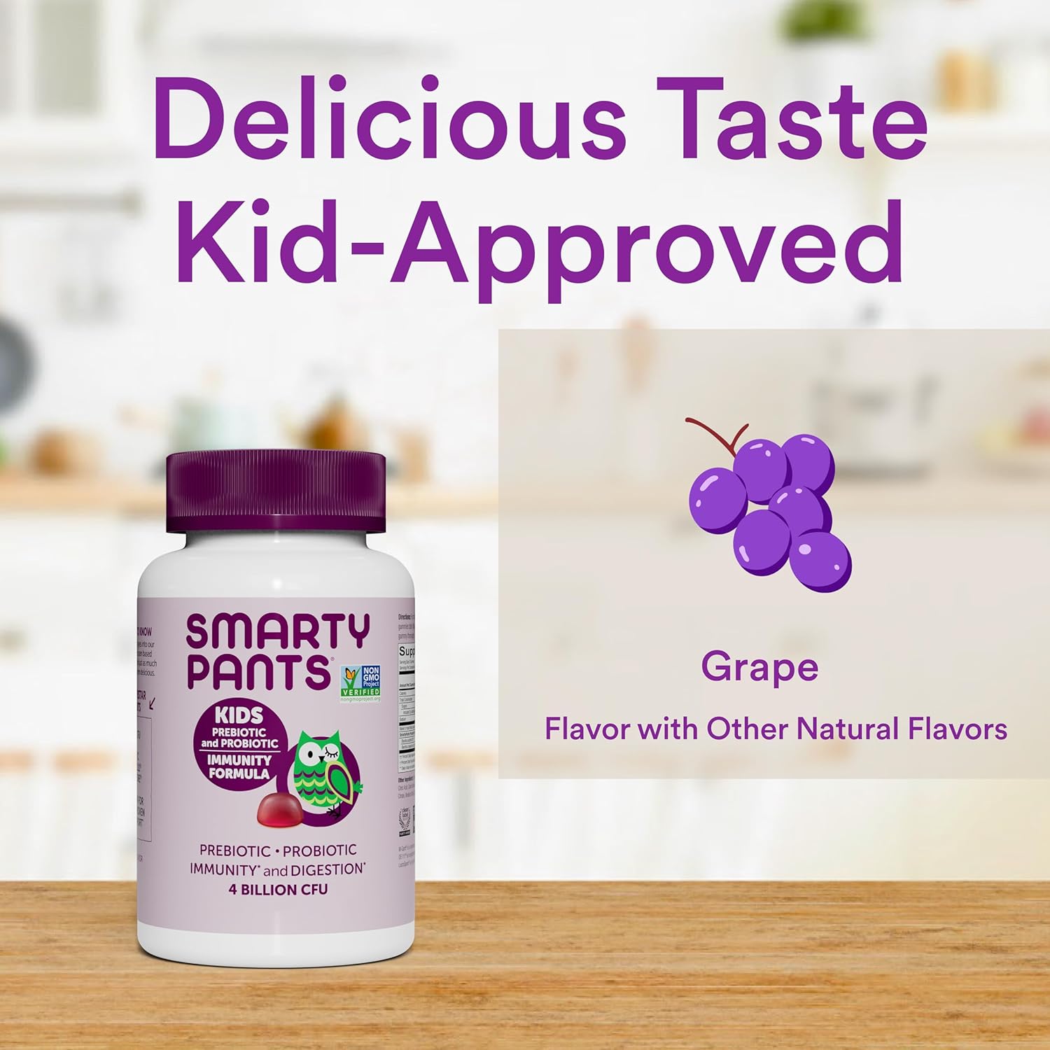 Kids Probiotic Immunity Gummies, Prebiotics & Probiotics, Gluten Free, Vegan, Grape Flavor, 60 Count T3247
