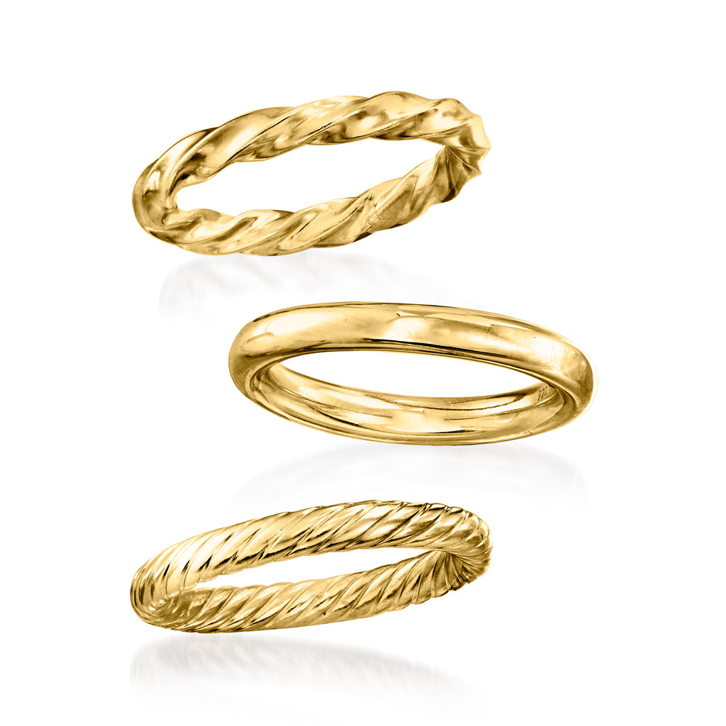 18kt Gold Over Sterling 3 Polished Rings Jewelry Set R588681