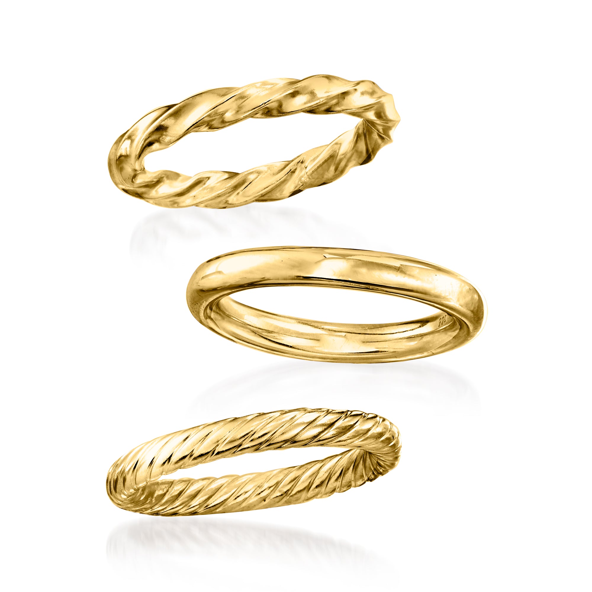 18kt Gold Over Sterling 3 Polished Rings Jewelry Set R588681