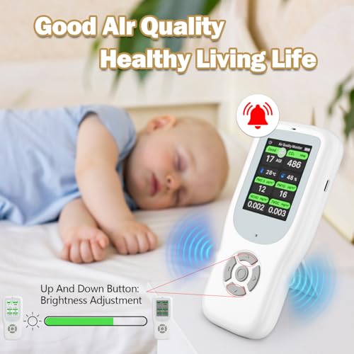 11-in-1 Air Quality Monitor with Stand for AQI, CO2, PM2.5, PM1.0, PM10, TVOC, HCHO, Particles, Temperature & Humidity (White-White) O705