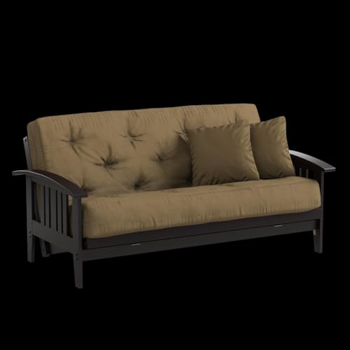 Large Queen Size Espresso Finish Wood Futon Frame with Mattress L6684