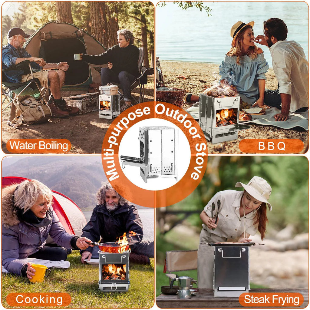Folding Stainless Steel Camp Stove with Carry Bag T785507