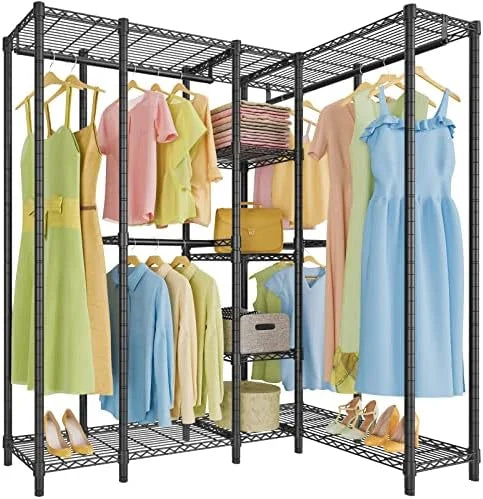 67.5" L Shaped Freestanding Wire Garment Rack Q57455