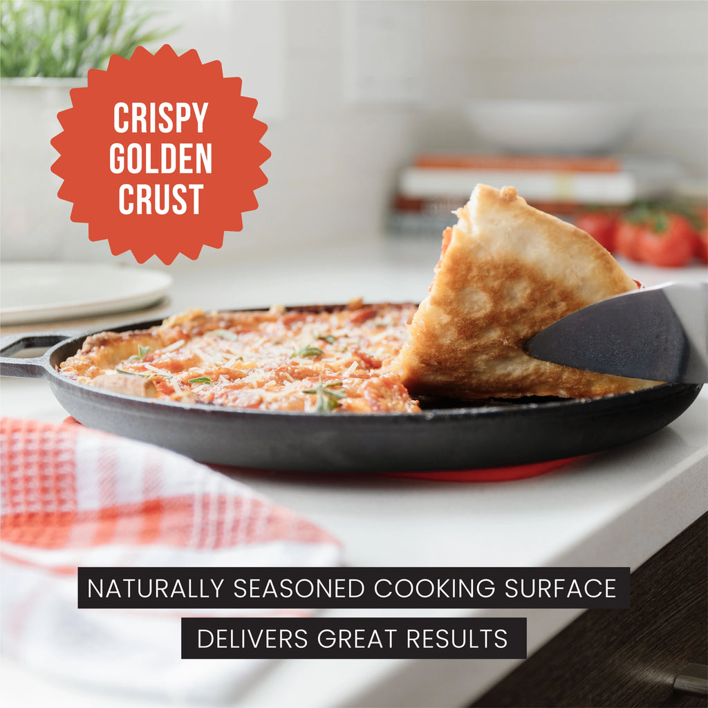 Black 12 in x 14 in x 1 in Cast Iron Baking Pizza Pan O698