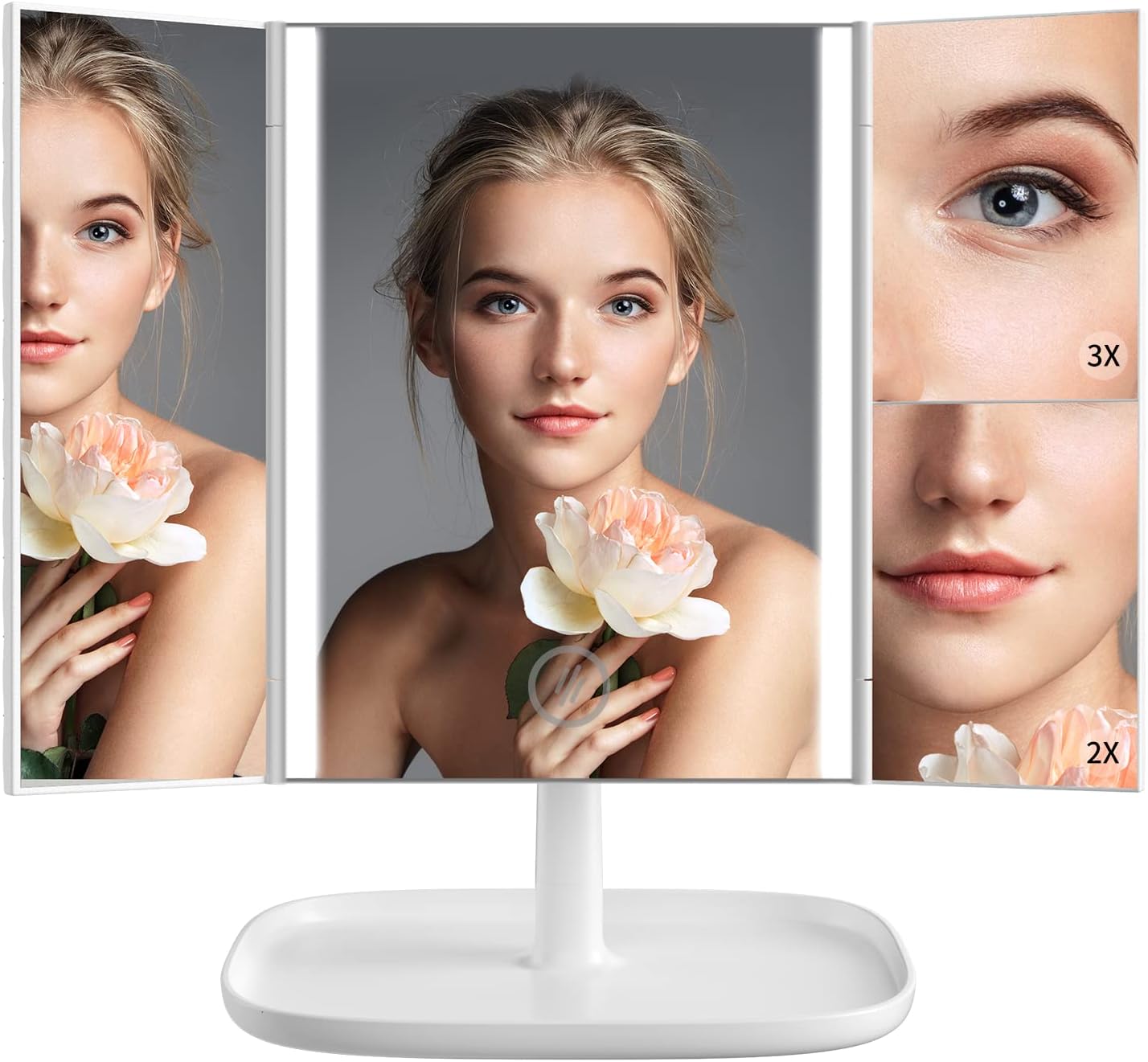 3 Color Lighting Modes 52 LED Trifold Portable Mirror with 1X 2X 3X Magnification C810