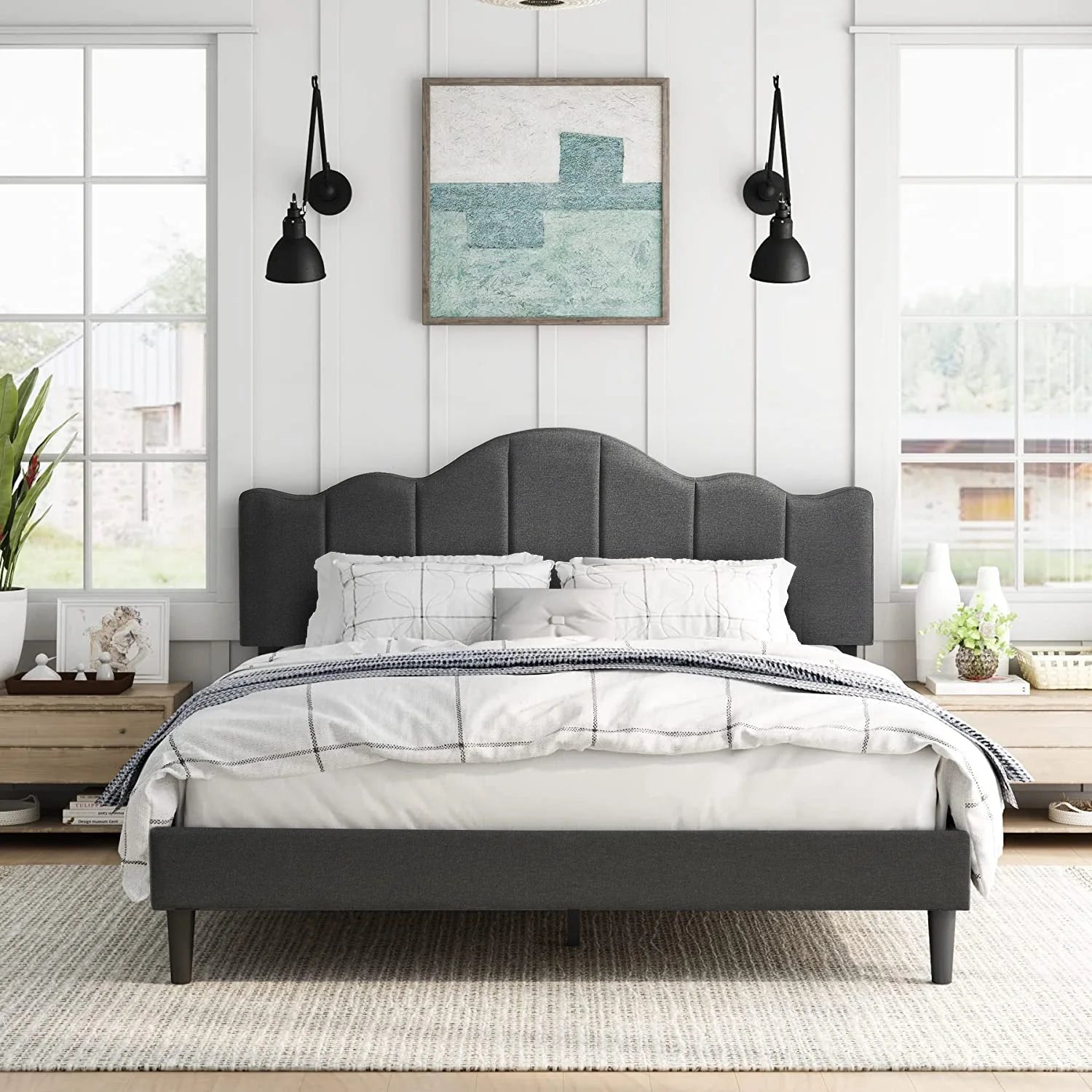 3-Piece Upholstered Bed Frame and 2 Nightstand V29285