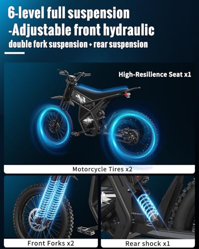 Electric Dirt Bike, 60V 3000W / 48V 2400W, Dual Battery, 25" Motorcycle Tire, Full Suspension M12488