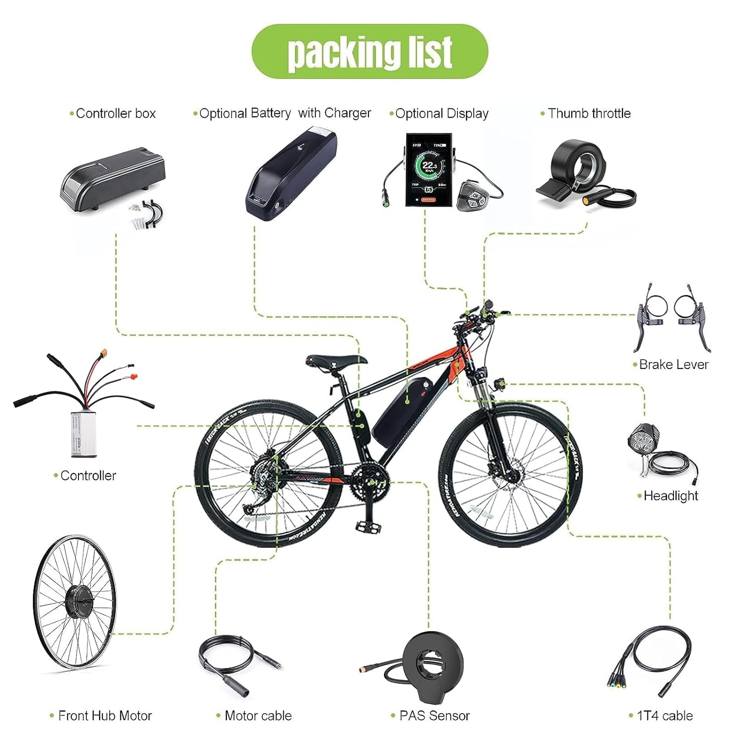 48V 500W Front Hub Motor Electric Bike Conversion Kit for 26 inch Wheel V841