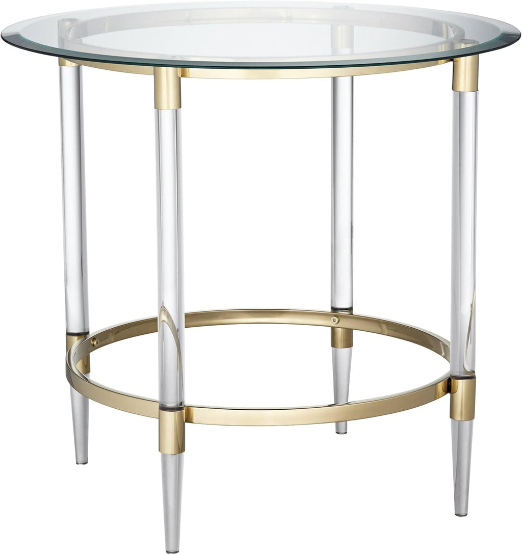 Clear Glass Round Side Table with Gold Rings J801728