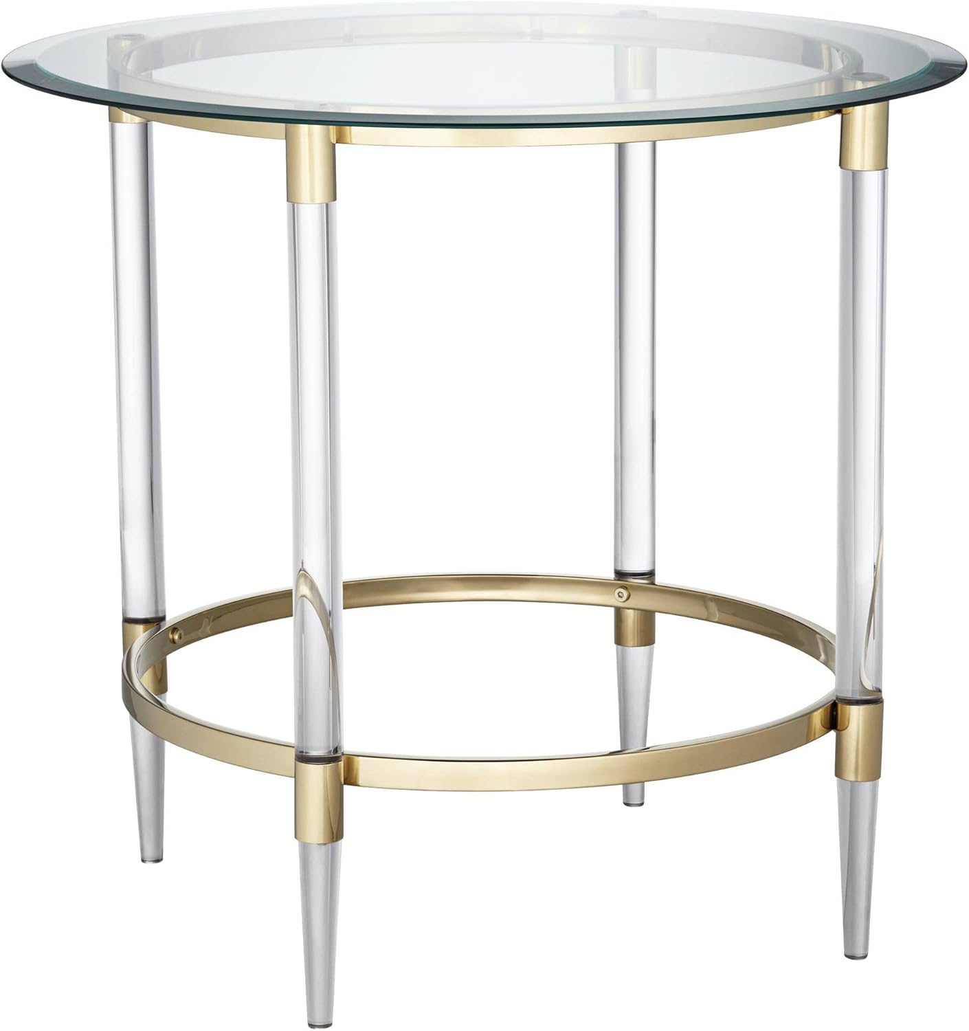 Clear Glass Round Side Table with Gold Rings J801728