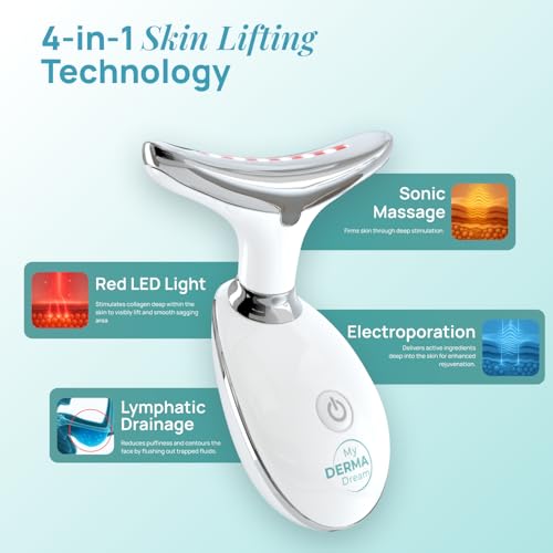Neck Face Arms Legs Skin Tightening Lifting Lymphatic Drainage Massager Tool with LED Light Sonic Vibration Thermal Activation Z467