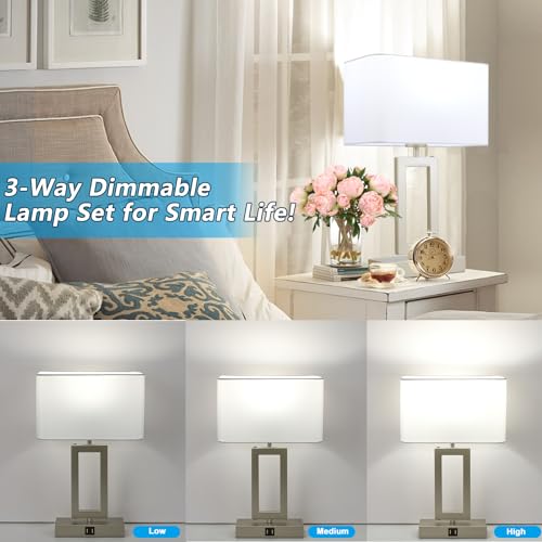 Set of 2 Touch Control Table Lamps with USB Ports, 3-Way Dimmable, Gold and White R82766