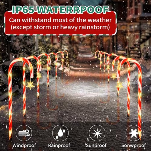 2PK 12 PCS 15FT Solar Candy Cane Lights T965