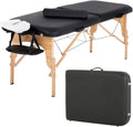 Portable Massage Table 73” L 28”W Height Adjustable with Bolsters Carry Case 2 Fold Black T385378