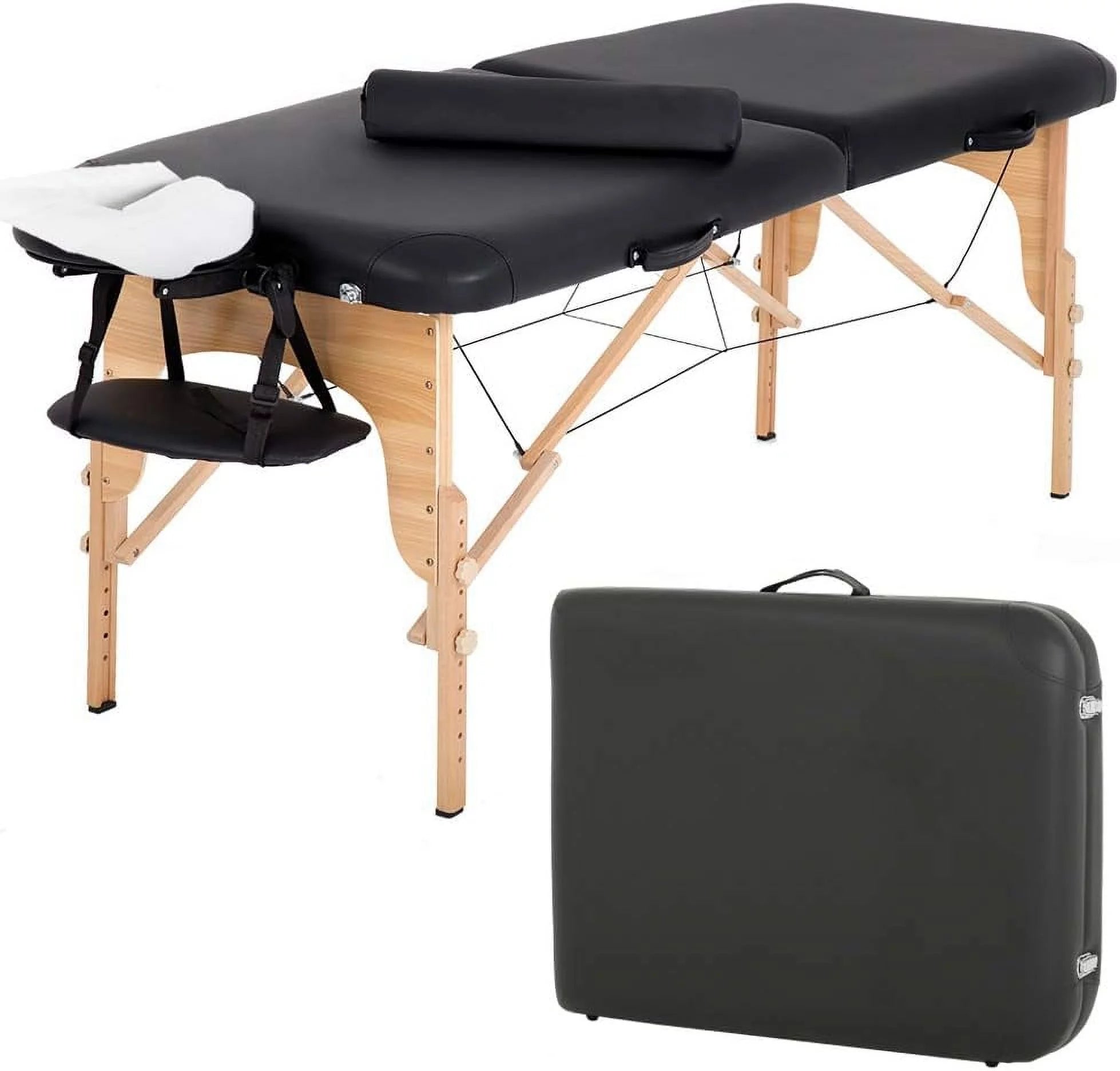 Portable Massage Table 73” L 28”W Height Adjustable with Bolsters Carry Case 2 Fold Black T385378