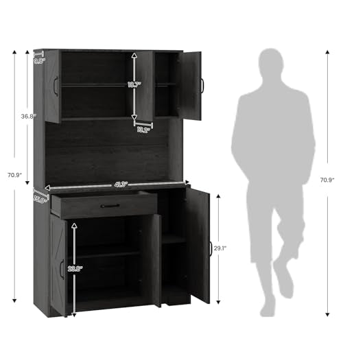 72" Tall Storage Cabinet with Adjustable Shelves & Steel Frame, Dark Grey T751356