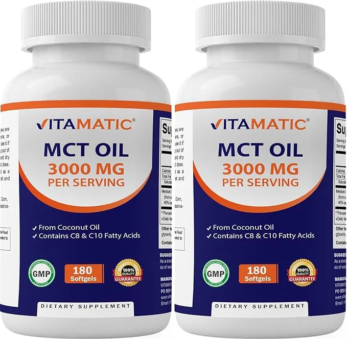 2 Packs MCT Oil Capsules 3000 mg per Serving 180 Softgels from Coconut Oil N53672