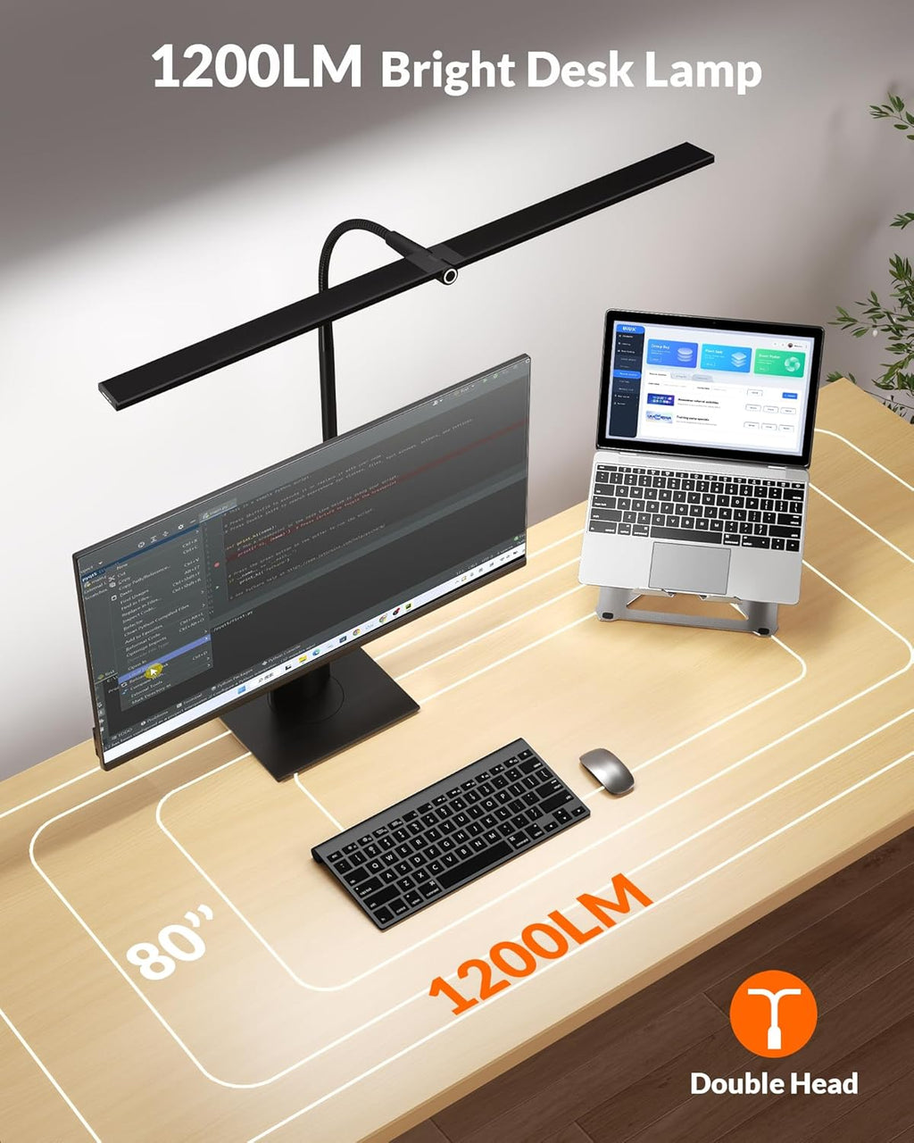 Black Double Head LED Clamp Desk Lamp with Remote Control U32887