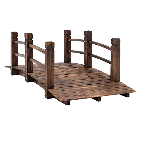 Fir Wood Garden Bridge Arc Walkway with Side Railings, Stained Wood, 60" x 26.5" x 19" P403