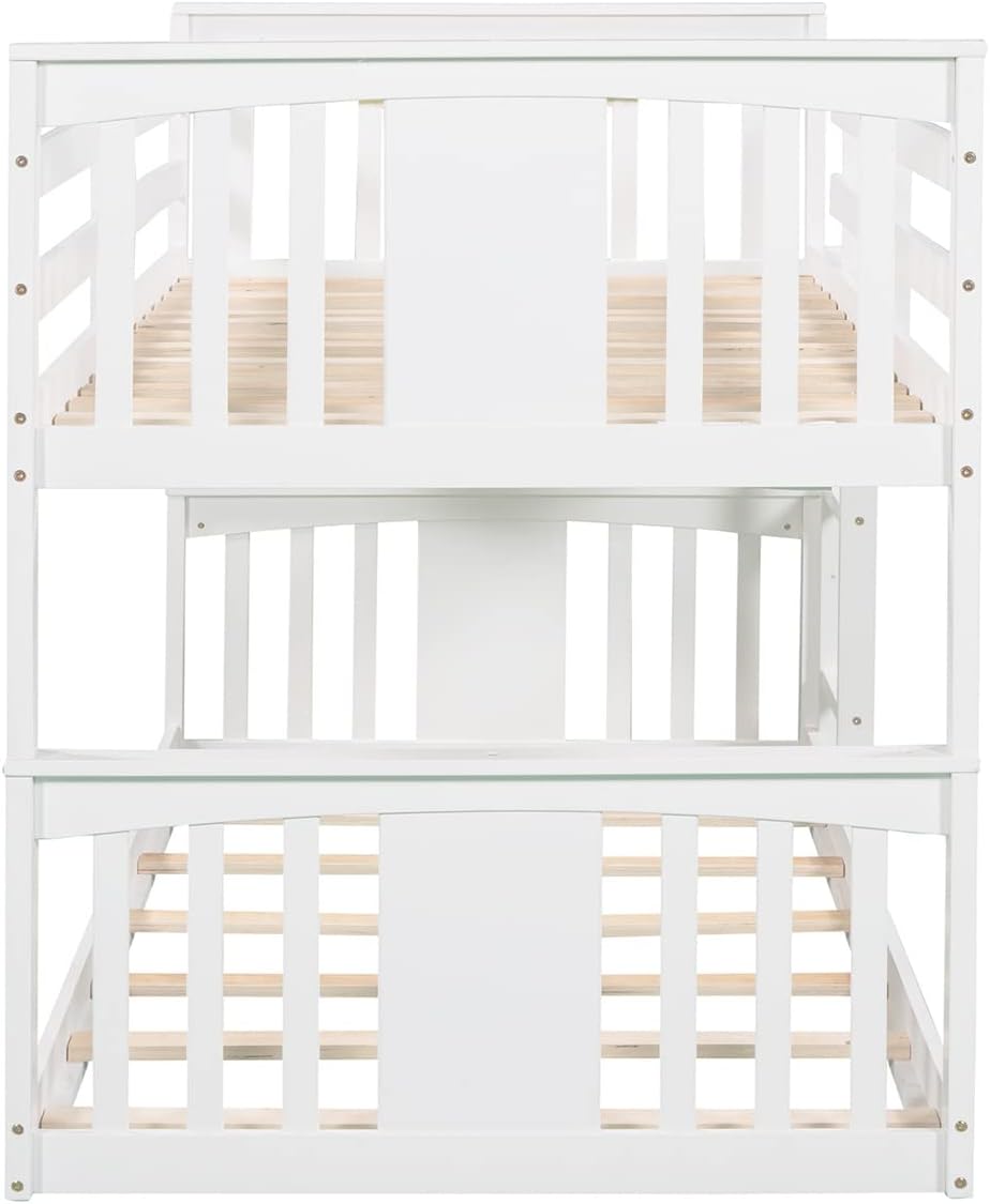 White Twin over Twin Low Bunk Bed Frame Wood R320