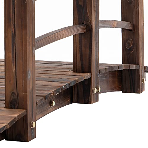 Fir Wood Garden Bridge Arc Walkway with Side Railings, Stained Wood, 60" x 26.5" x 19" P403