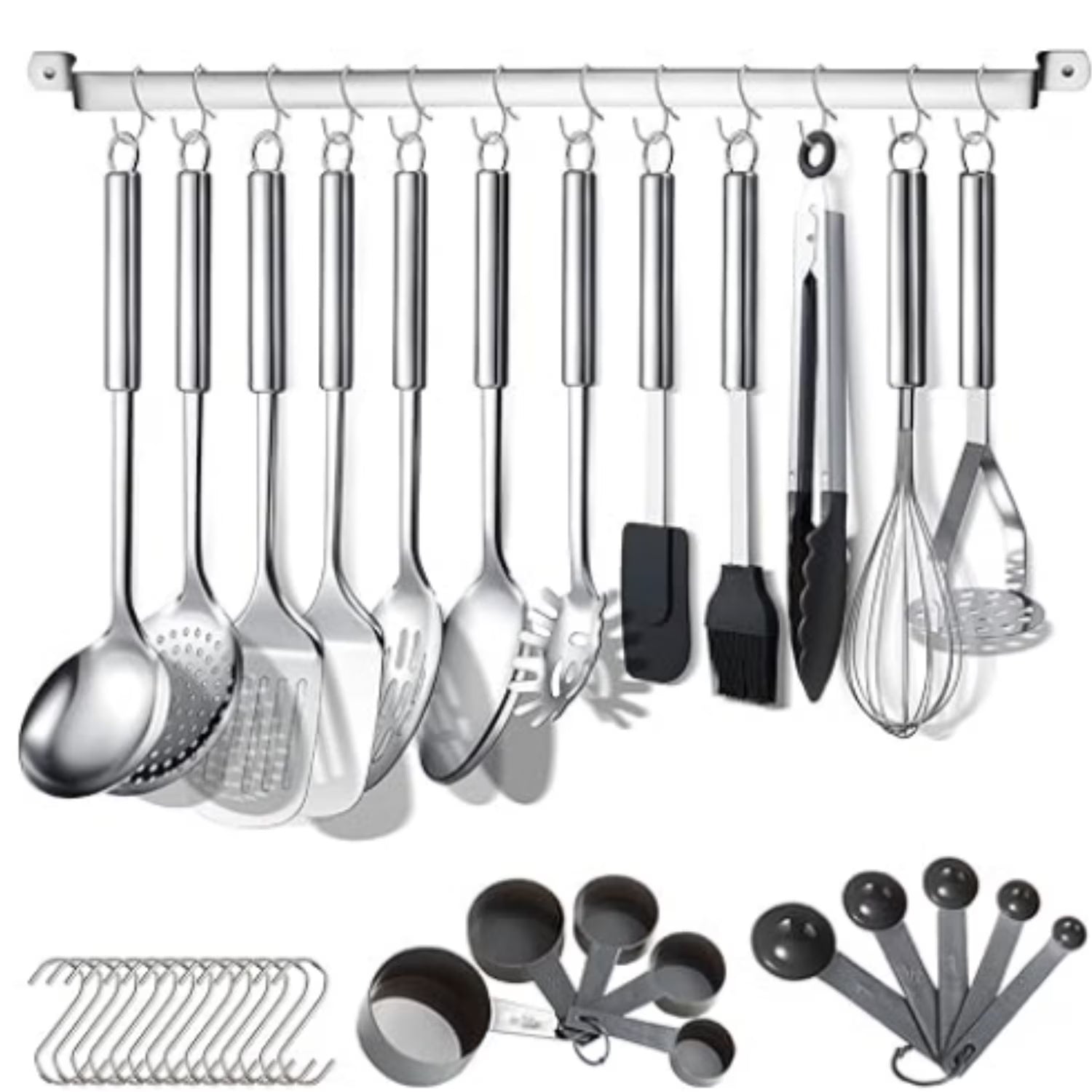 38 Piece Stainless Steel Kitchen Utensil Set with Utensil Holder Rack K203076