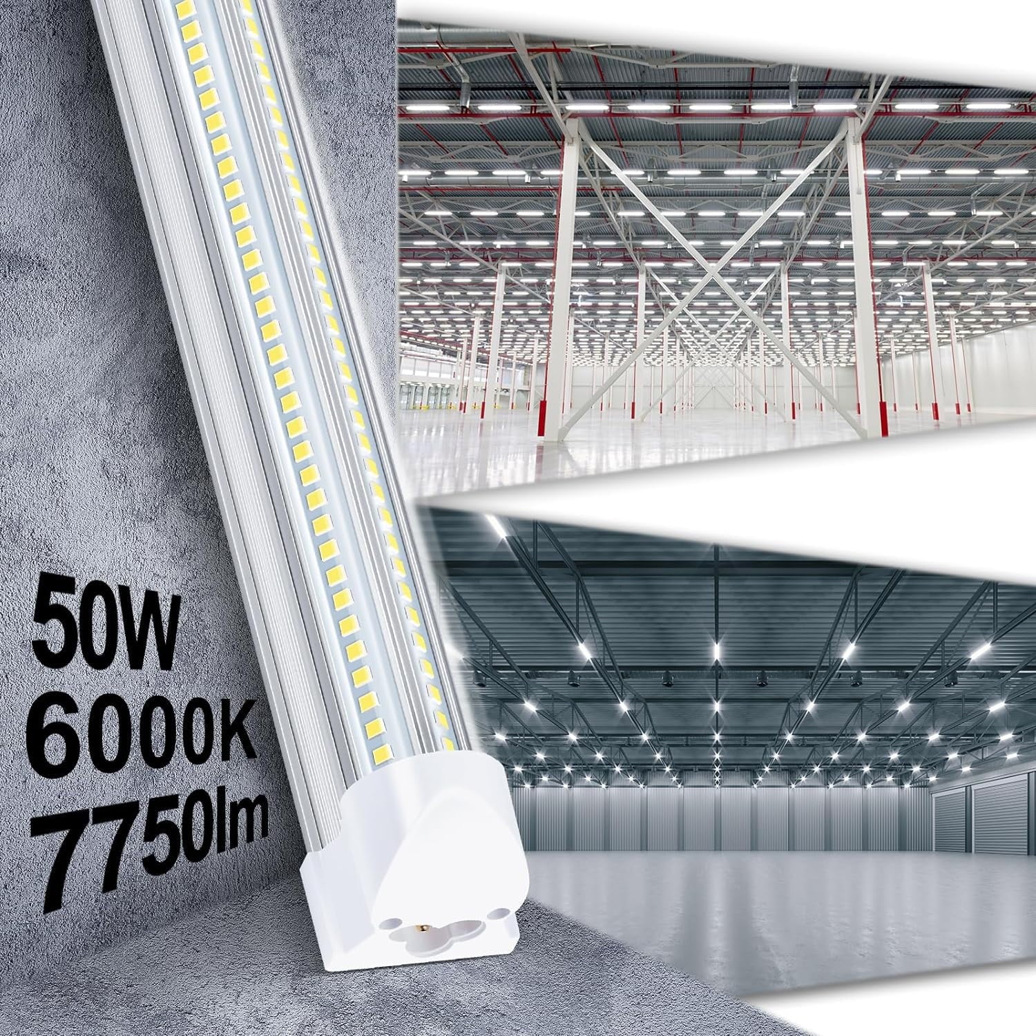 4FT 50W 7750Lumen 6000K Clear Cover V-Shape Linkable T8 LED Tube Light 10 Pack Y6798