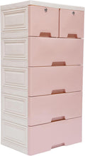 6 Drawers Pink Plastic Dresser with 4 Wheels M2797
